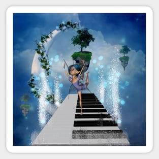 Cute fairy dancing on a piano Sticker